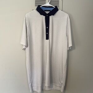Greyson Men’s White Polo Golf - Large - Navy Blue Collar